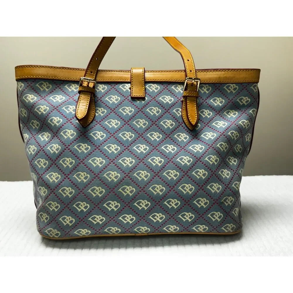 DOONEY & BOURKE East West Monogram Tote Blue/Tan Leather